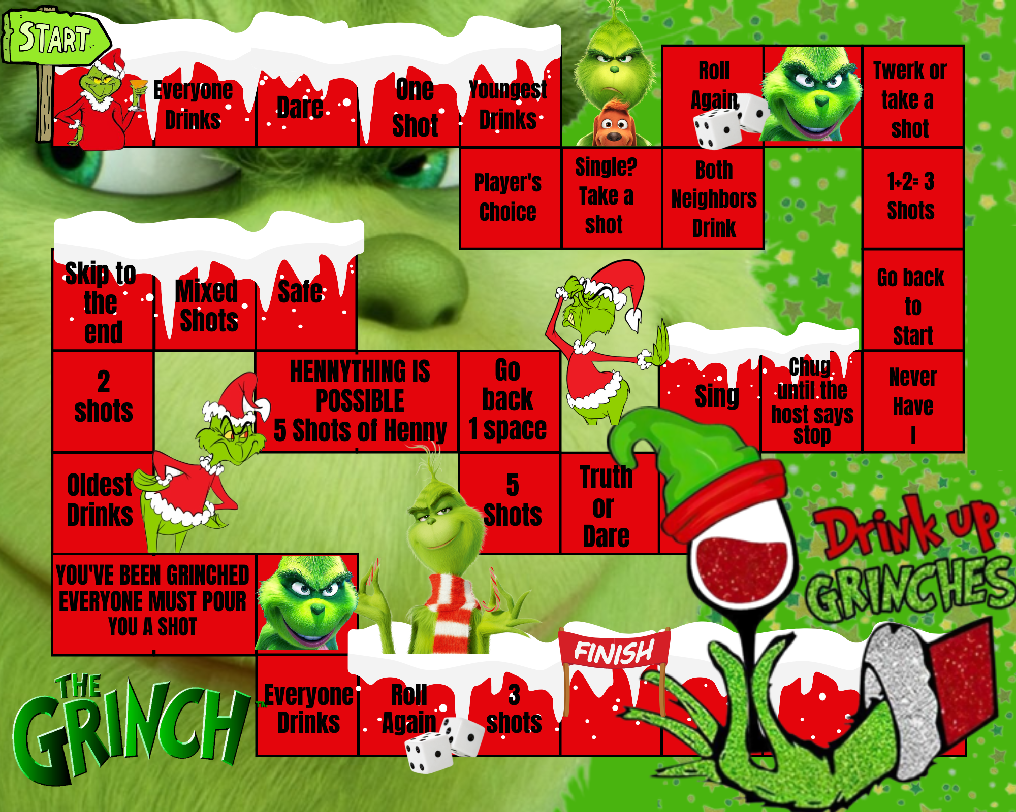 Drink Up Grinches Board Game – Customs by Crafty Creations for Free Printable Green And Red Choices Printable